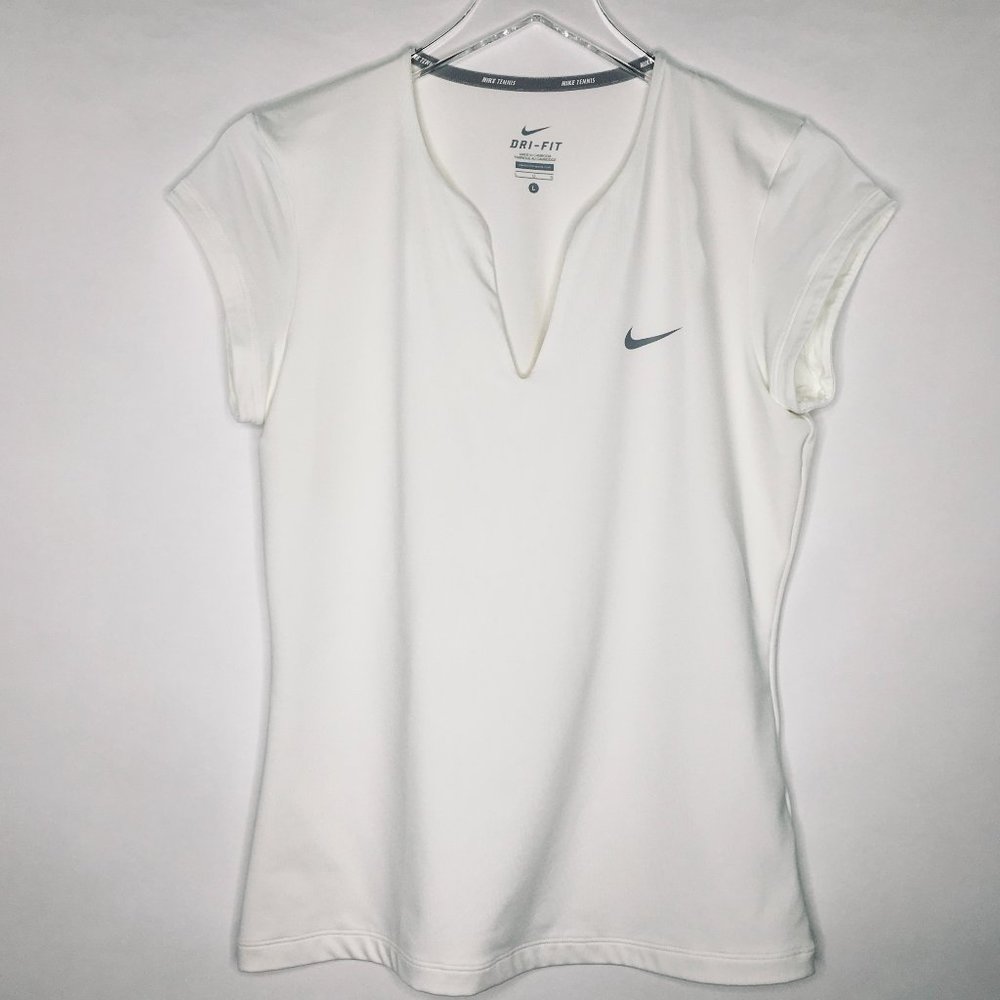 Nike Dri-FIT Tennis Top V-Neck Cap Sleeves White Size L